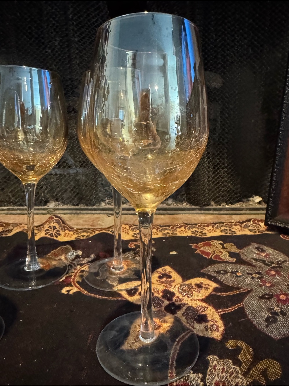 Pier 1 Amber Crackle Golden Luster 9" White Wine Goblets - Picture 4 of 8